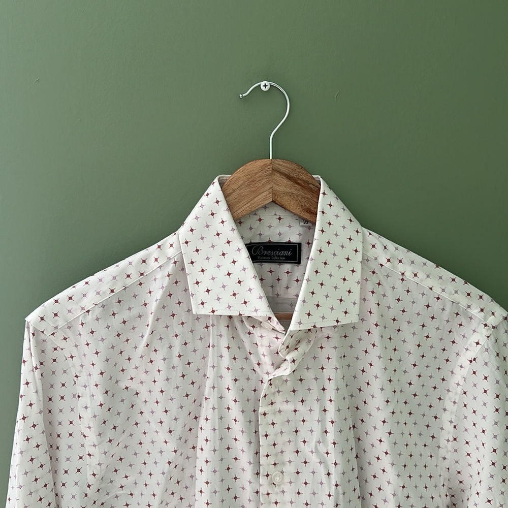 Bresciani Classic White Patterned Shirt | Spread Collar | 16 Neck | Elegant View 2